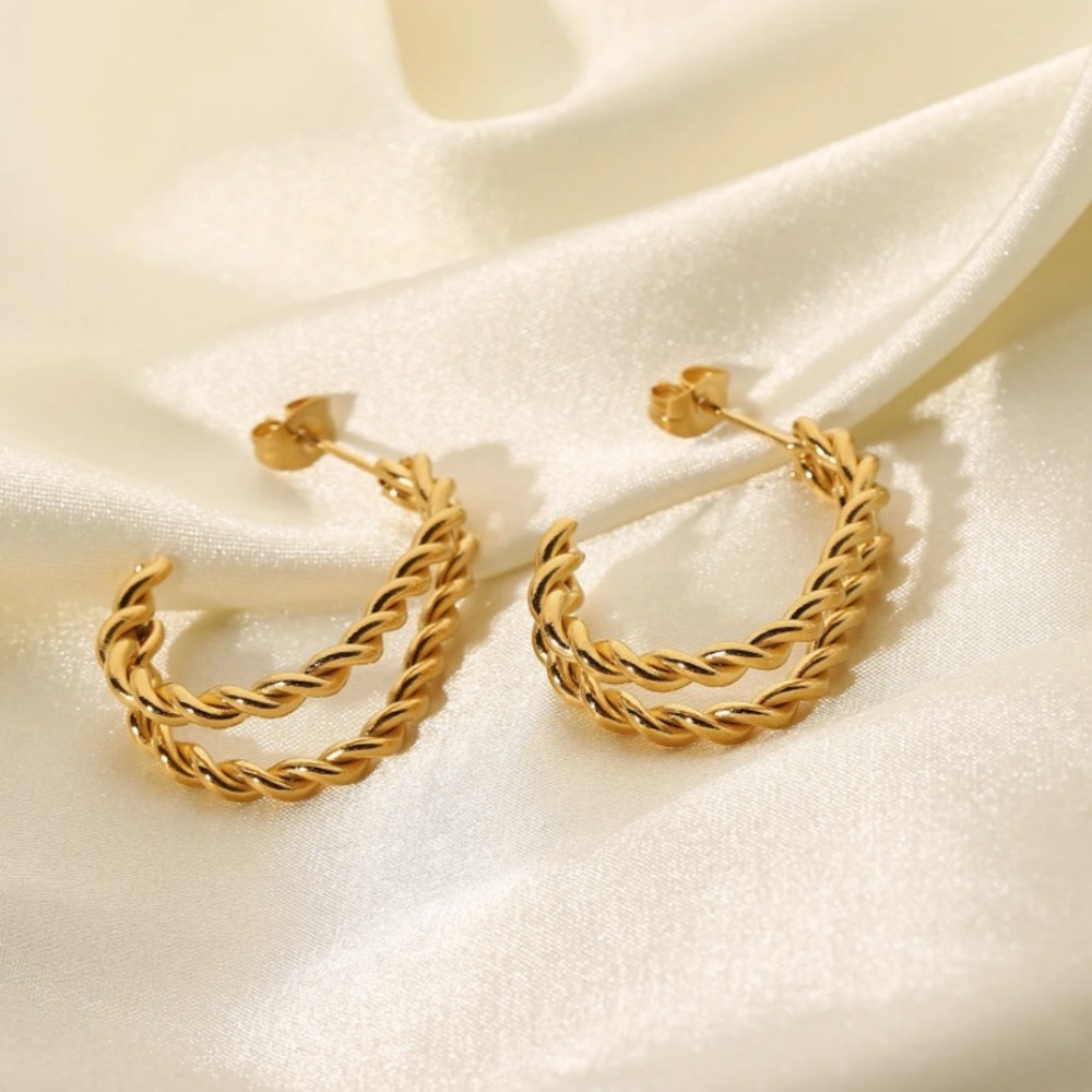 BOGO! The Wrenley Twin Twisted Hoop Earrings in Gold color - New Boutique
